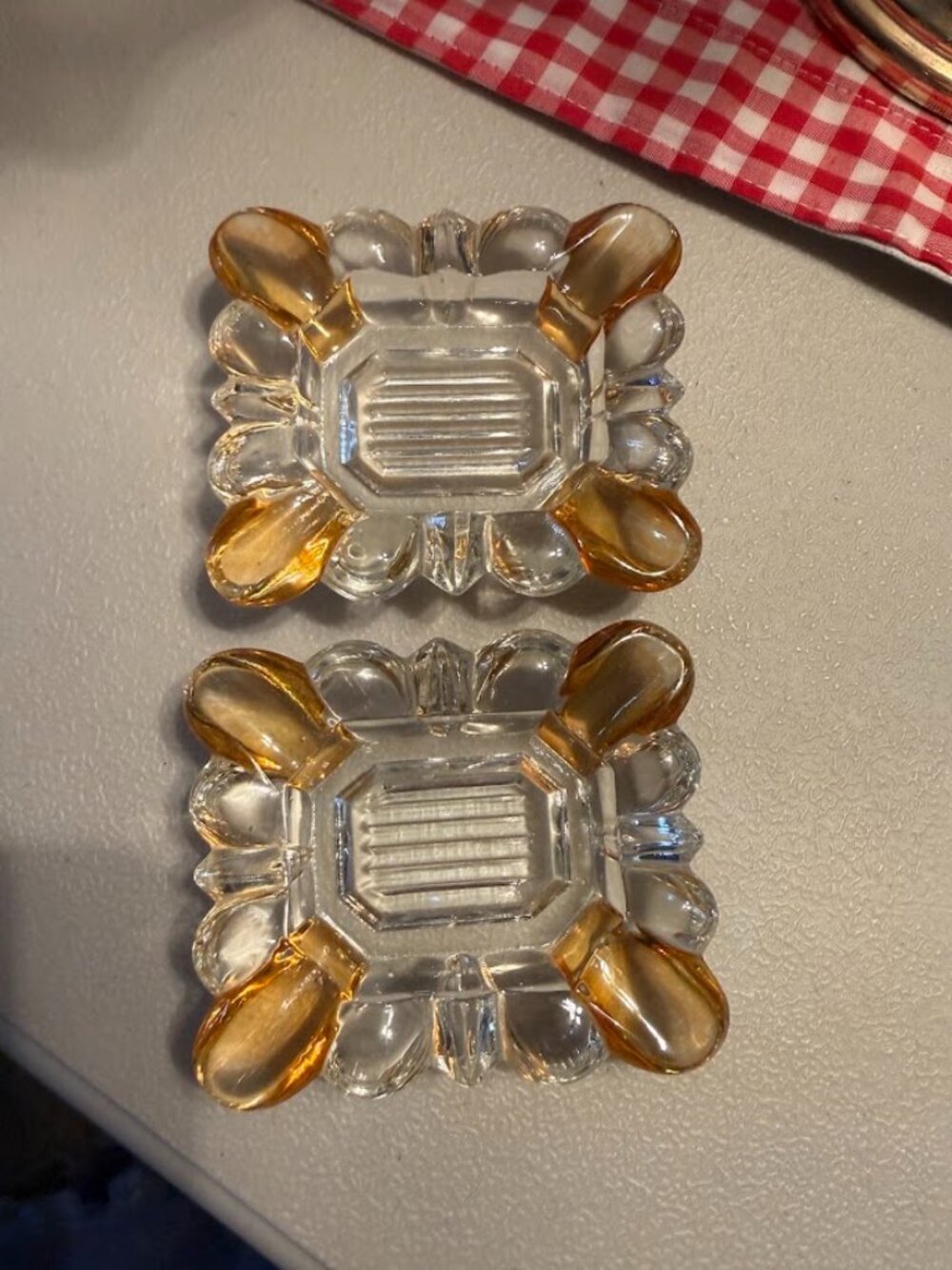 Westmoreland Pair of Stacking Clear Depression Glass Ashtray Trinket Dish Amber